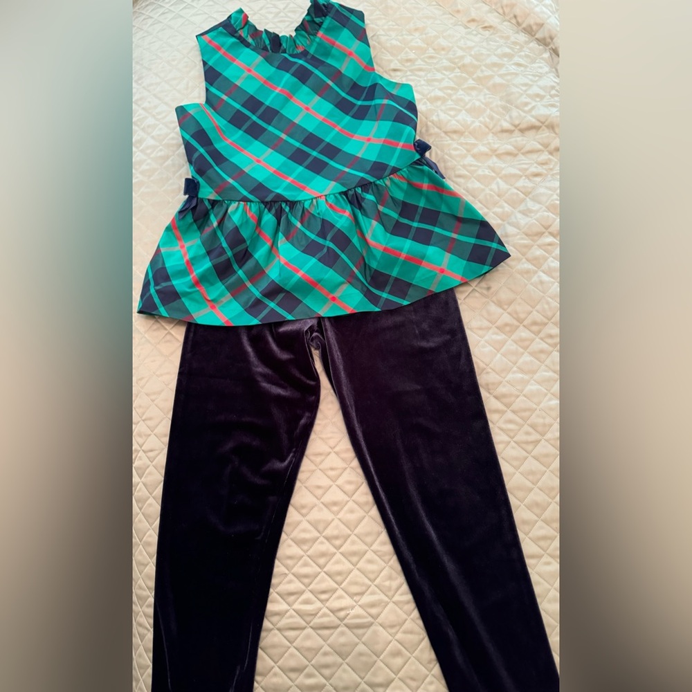 Janie & Jack —Special Occasion Holiday Green Plaid / Navy Velvet 2-pc outfit